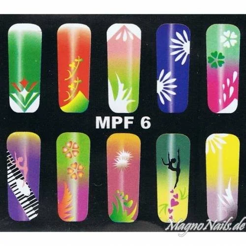 MPF 6 Airbrush Schablone Nail Nagelstudio Nägel Nailart Nail art Blumen Verlauf