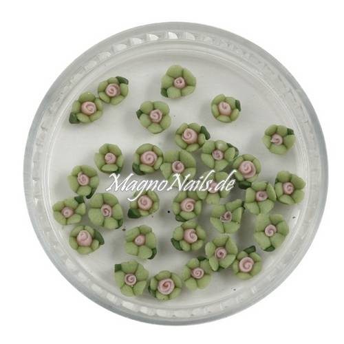 3D Einlegemotive - Keramik Blumen olivgrün 3mm Nail Art Nailart Schmuck