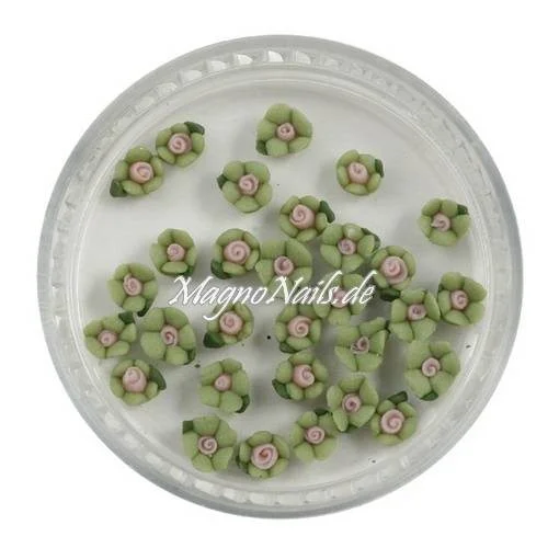 3D Einlegemotive - Keramik Blumen olivgrün 3mm Nail Art Nailart Schmuck