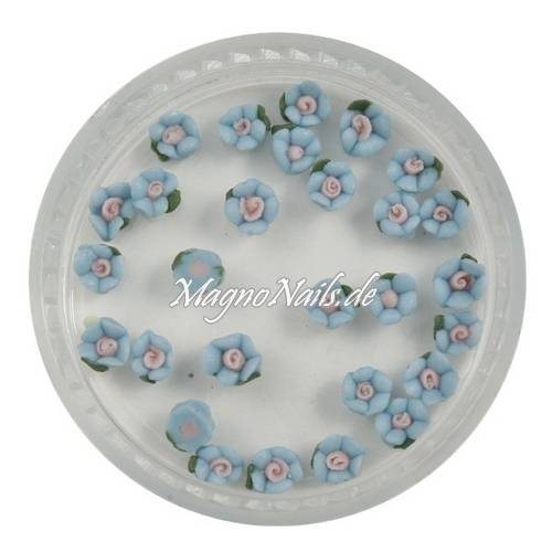 3D Einlegemotive - Keramik Blumen blau 3mm Nail Art Nailart Schmuck