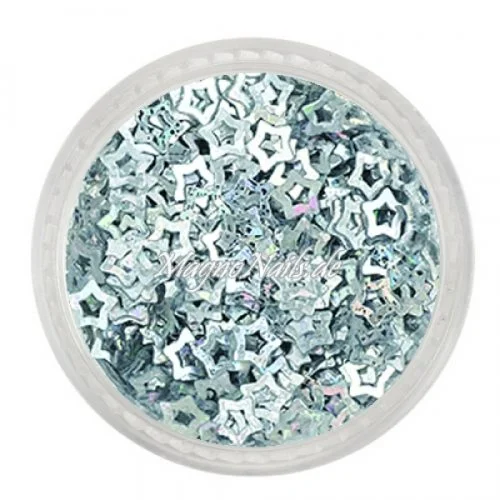 Glitter Shapes - Einlegemotive - Sterne gelocht silber hologramm Nail Art Nails Nagel Nögel Nailart Einleger