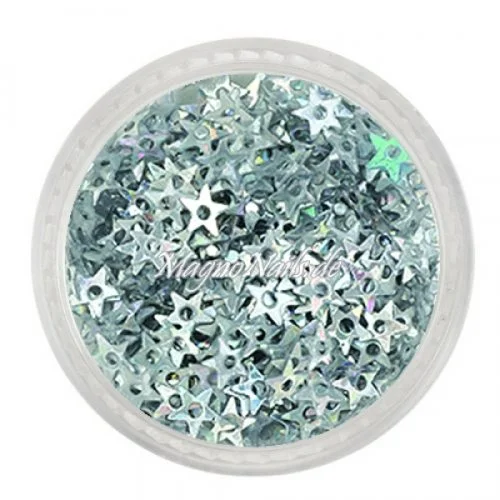 Glitter Shapes - Einlegemotive - Sternchen gelocht silber hologramm Nail Art Nails Nagel Nögel Nailart Einleger