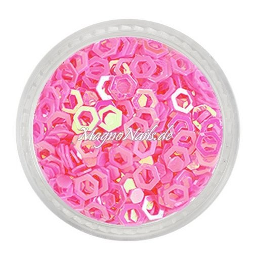 Glitter Shapes - Einlegemotive - hexagon gelocht neonrosa Nail Art Nails Nagel Nögel Nailart Einleger