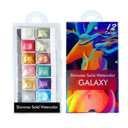 12 Colors Shimmer Solid Watercolor Aquarell Malfarben
