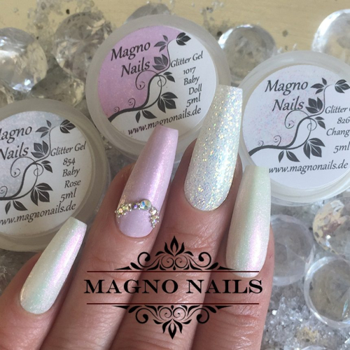 Preview: Sommernägel - Naiart Idee - Pink Hellrosa weiss Glitter Hochzeit