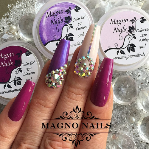 Preview: Naildesign Ideen - Sommer Nägel Pink Llia Weiss Chrome Glitter