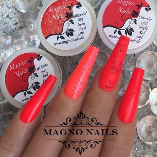 Preview: Neon Rote Sommer Nagel - Nageldesign Idee
