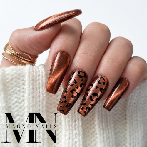 Preview: Leo Design mit Cat Eye Braun Nageldesign