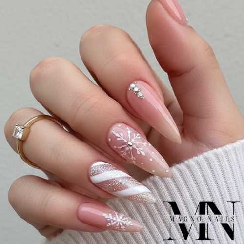 Preview: Stiletto Winter Nägel - altrose Fiber Glas Gel