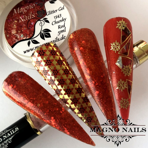 Preview: Nail Art Ideen - Winternägel Rot Schneeflocken Sterne Gold