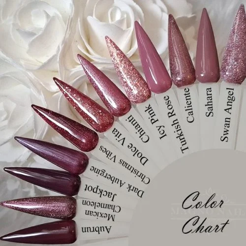 Farbpalette Rot Braun Altrose Glitzer Glitter Nageltips aufgetragen