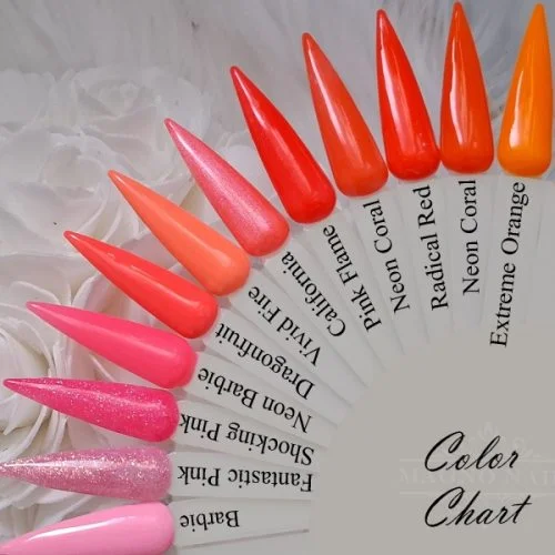 Farbpalette Farbkarte Neon Farben Pink Coral Orange Farbauftrag NÄgel Nails Nageldesign