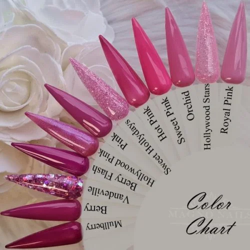 Farbpalette bunt pink Glitzer Rose Naildesign nails