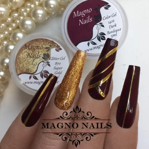 Weinrot Gold Herbstnägel Nageldesign Ideen - Nails