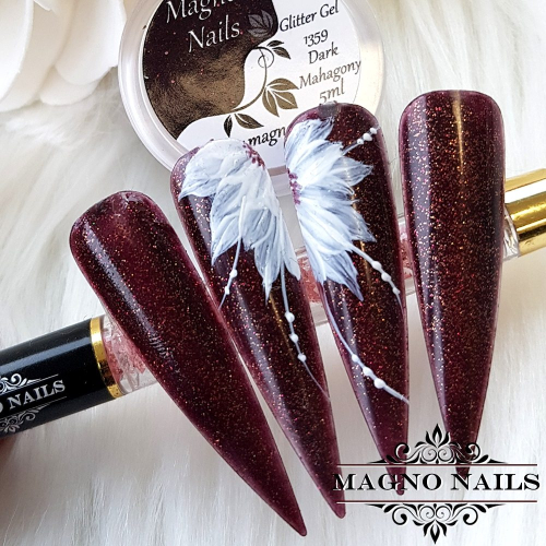 Preview: Nail Art Ideen - Herbst Nägel Weinrot 3D Blumen Malerei