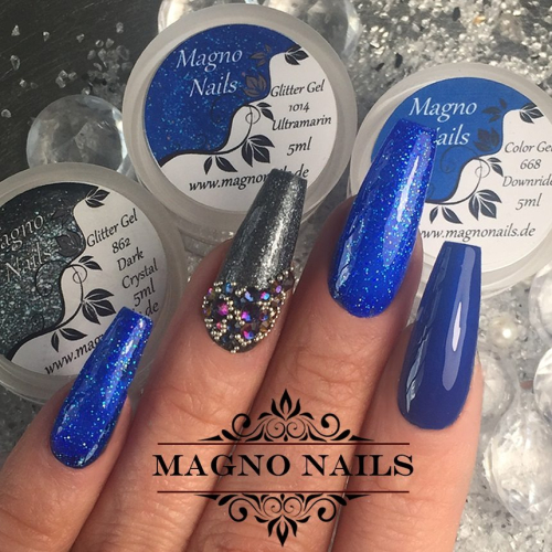 Preview: Nageldesign Ideen -dunkelblaue Nägel - Glitter Nägel - Glitzer Nägel
