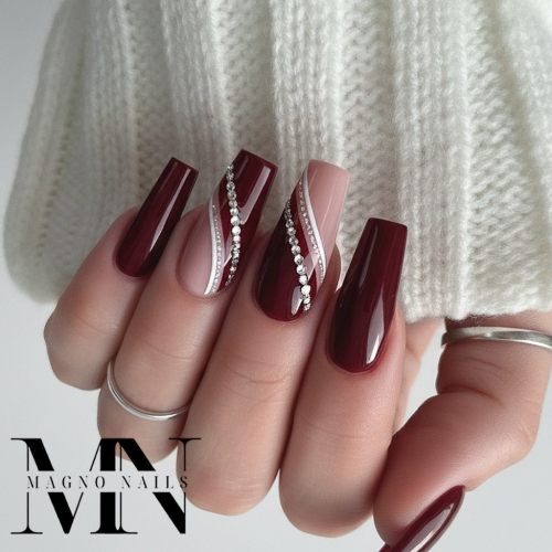 Preview: Dunkel weinrot dunkelbraun rot UV Gel - Nägel Ideen für den Herbst