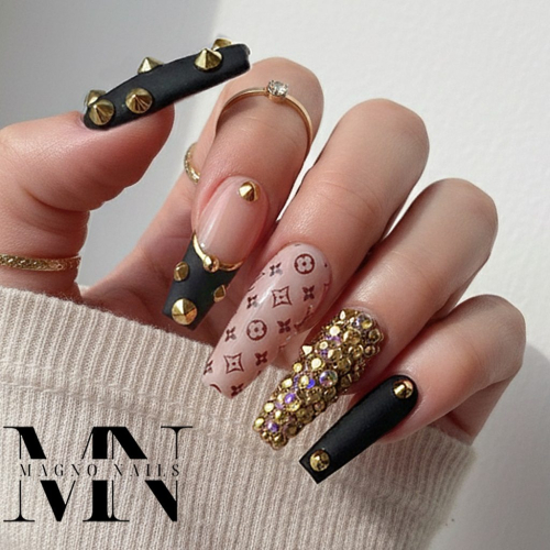 Preview: Luxus Nageldesign - Hell Nude Strasssteine Ballerina Nägel