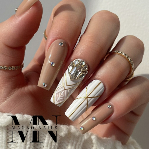 Preview: Nude Nägel - Luxus 3D Nageldesign Strickmuster Winter