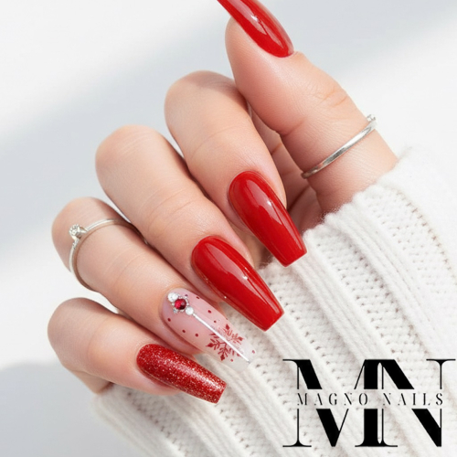 Preview: Winter Nageldesign - Schneeflocken Glitzer Nägel