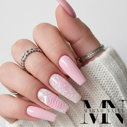 Preview: Farbgel - Hell Lila Winter Nageldesign Handschuhe Strickmuster Schneeflocken