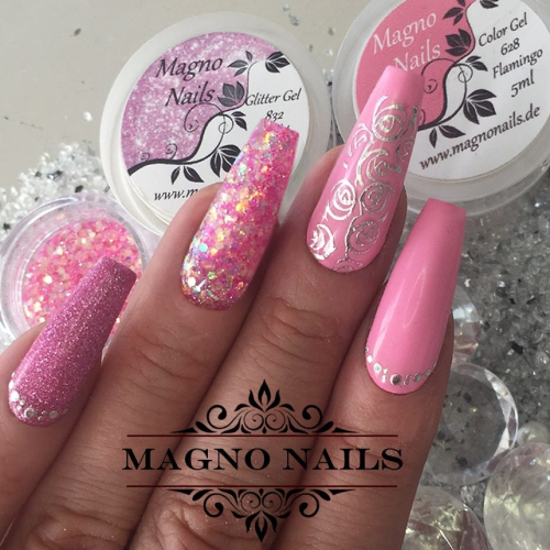 Preview: Naildesign Ideen - Sommer Nägel Hellrosa rosa Glitter Sticker