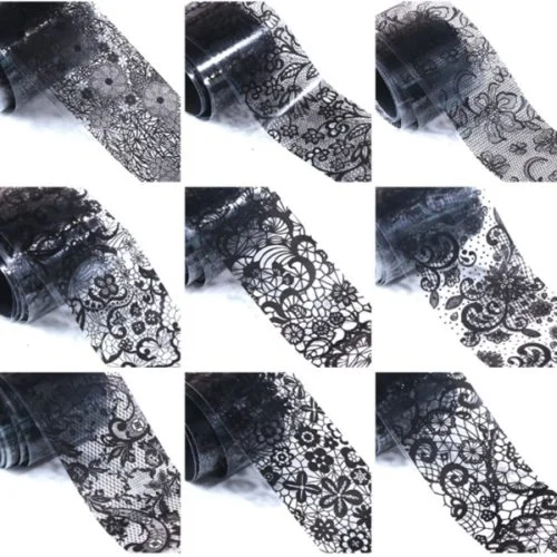 Nail Art Transfer Folien Set - Lace black Nagelfolie Nageldesign Folie Tranferfolie Nailart