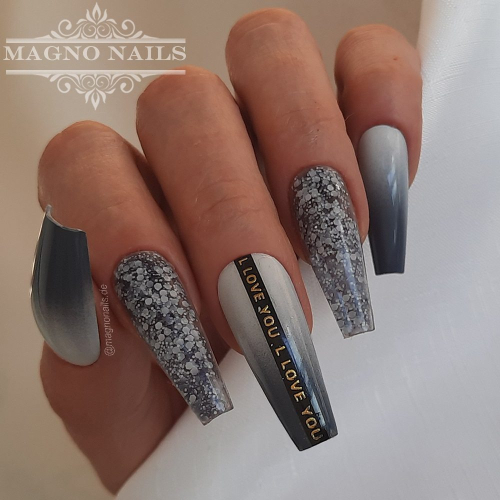Preview: Confetti Grau Schwarz Nägel Ideen Nageldesign