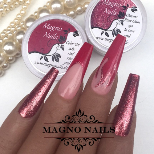 Preview: Nail Art Ideen - Herbst Nägel Rote Flamme Chrome French Glitter
