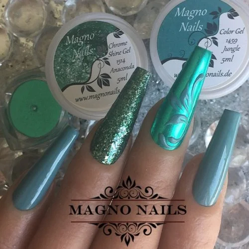 Naildesign Ideen - Sommer Mint Nägel Chrom Glitter