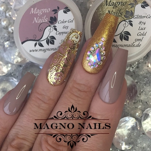 Preview: Naildesign Ideen - Herbst Nägel Braun Nude Gold