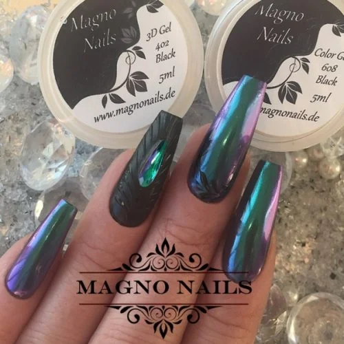 Schwarze Nägeldesign mit Chameleon Pigment
