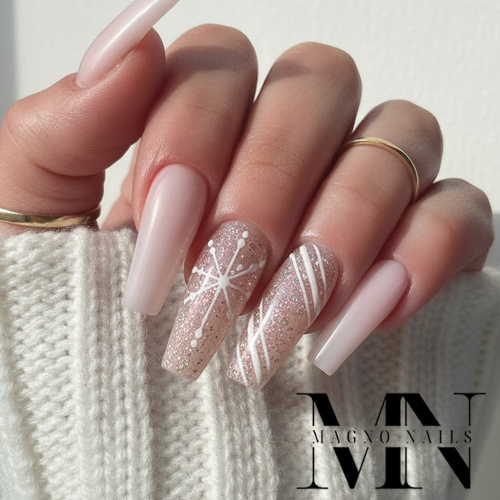 Preview: No File Hellrosa Make Up Nägel mit groben Glitter