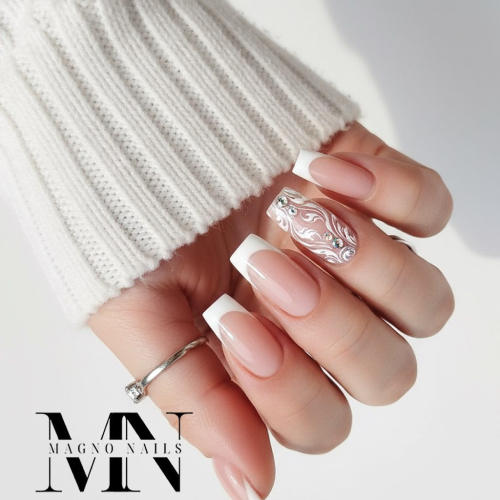 Preview: Make Up Rose Nude mit weissem French Schnörkel