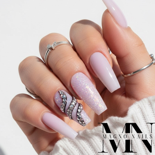 Preview: Helllila Grobe Glitter Make Up - Schlange Strasssteine Luxus Nägel