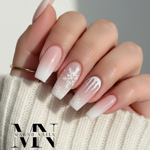 Preview: Winter Nageldesign Ideen - Make Up zartrosa Eiszapfen Schneeflocken