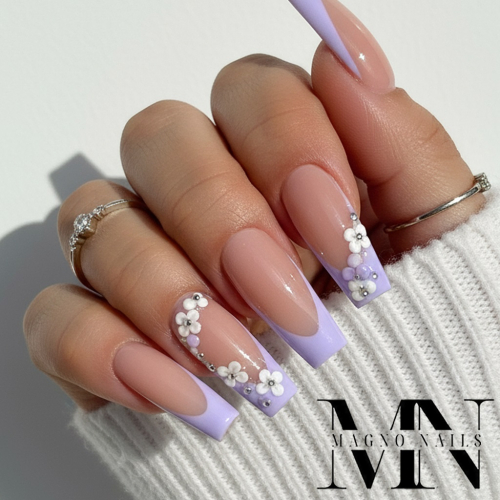 Preview: French Nägel in Flieder - Nageldesign Nägel Blumen Sommer