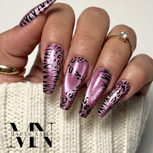 Preview: Nageldesign mit Cat Eye Soft Plum Tiger und  Leo Look