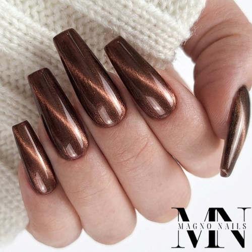 Preview: Braune Cat Eye Nägel - Nageldesign Ideen Katzenauge Herbst