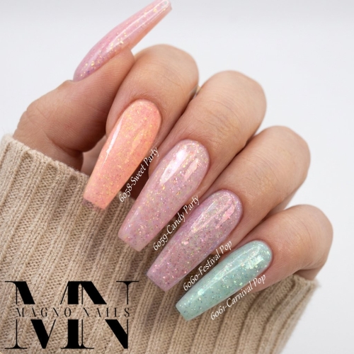 Preview: Frühlingsnägel - Pastel Glitter Gele mit kleinen Confetti Punkten