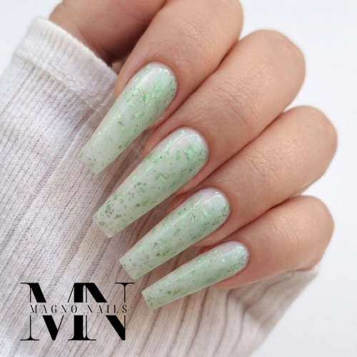 Preview: Nageldesign mit Make Up grüne Flakes - Marmor Green