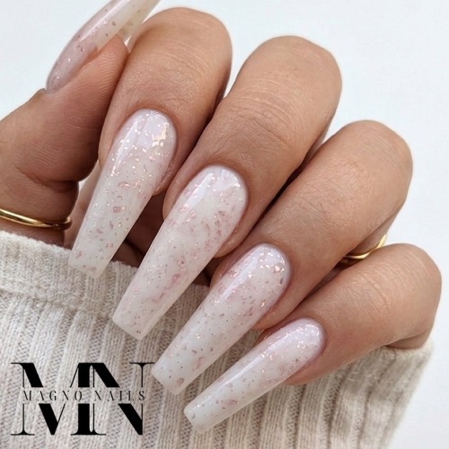 Preview: Marmor Rose Luxus Nägel - Nägel Ideen Make Up mit Flakes Flocken
