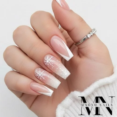 Winter Nageldesign Schneeflocken - Rosa Nude Make Up
