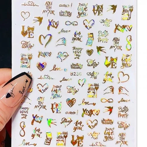 3D Metallic Nail Sticker - gold hologramm - B236
