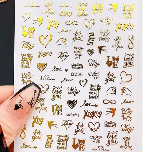 3D Metallic Nail Sticker - gold - B236