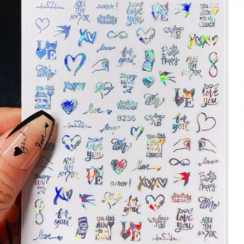 3D Metallic Nail Sticker - silber hologramm - B236