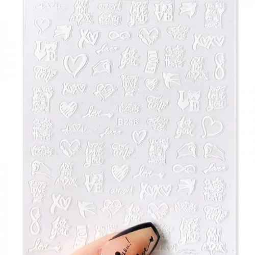 3D Metallic Nail Sticker - weiß - B236