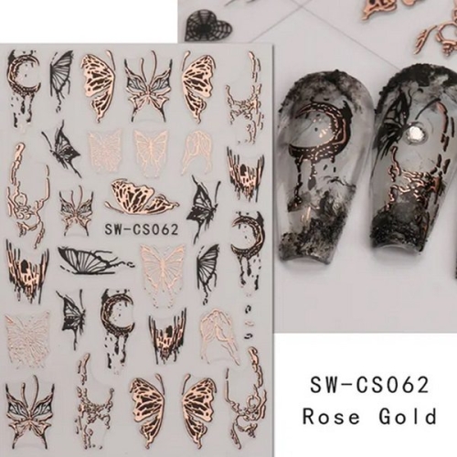 3D Nail Sticker - Schmetterlinge schwarz - rosegold SW-GS062