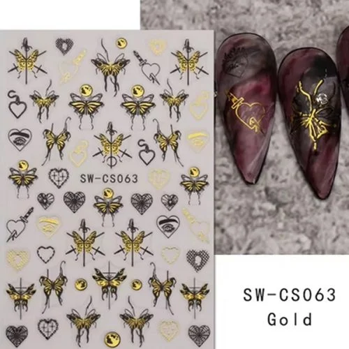 3D Nail Sticker - Schmetterlinge schwarz - gold SW-GS063