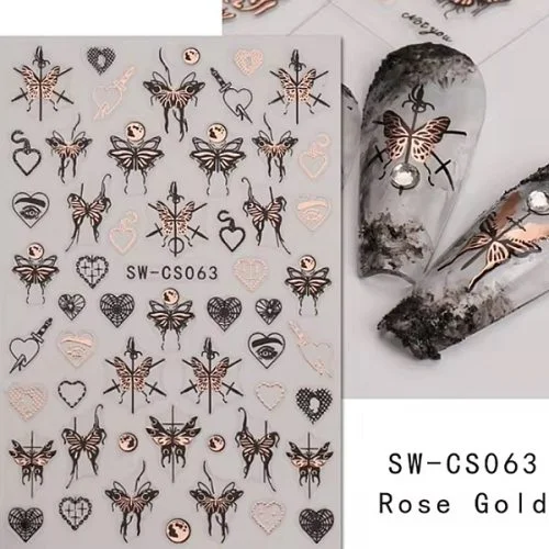 3D Nail Sticker - Schmetterlinge schwarz - rosegold SW-GS063